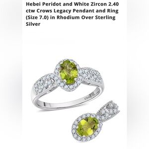 Hebei Peridot & White Zircon 2.40 ctw Pendant & Ring Size 7. Brand New in Box.